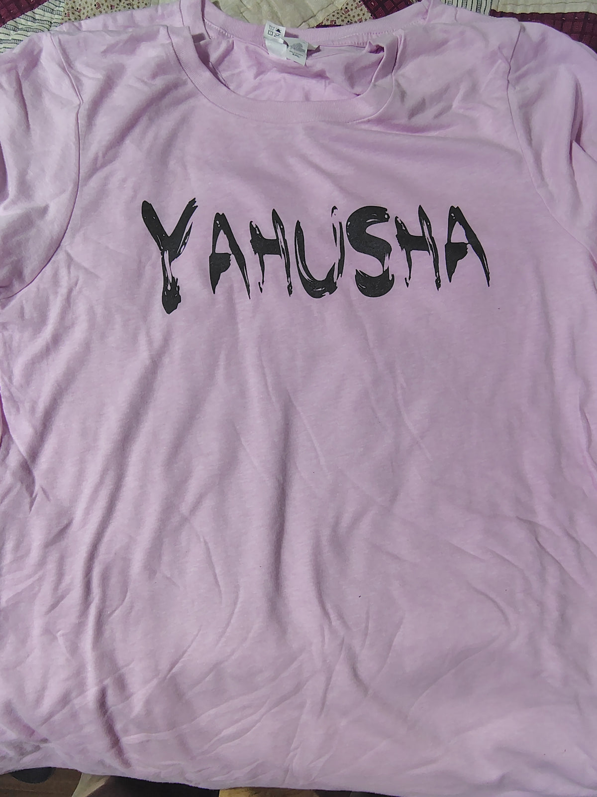 YAHUSHA T-Shirt - Black Brush Lettering on Pink