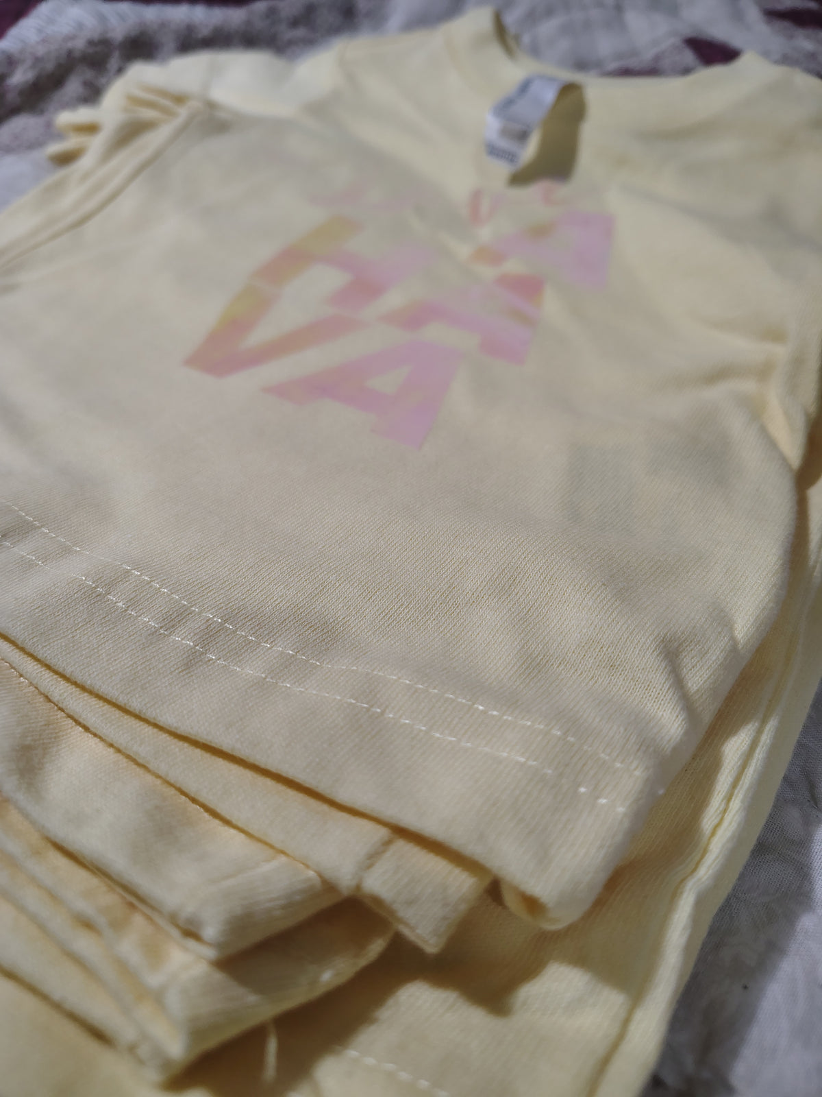 Love AHAVA Baby T-Shirt - Pale Yellow with Holographic Design