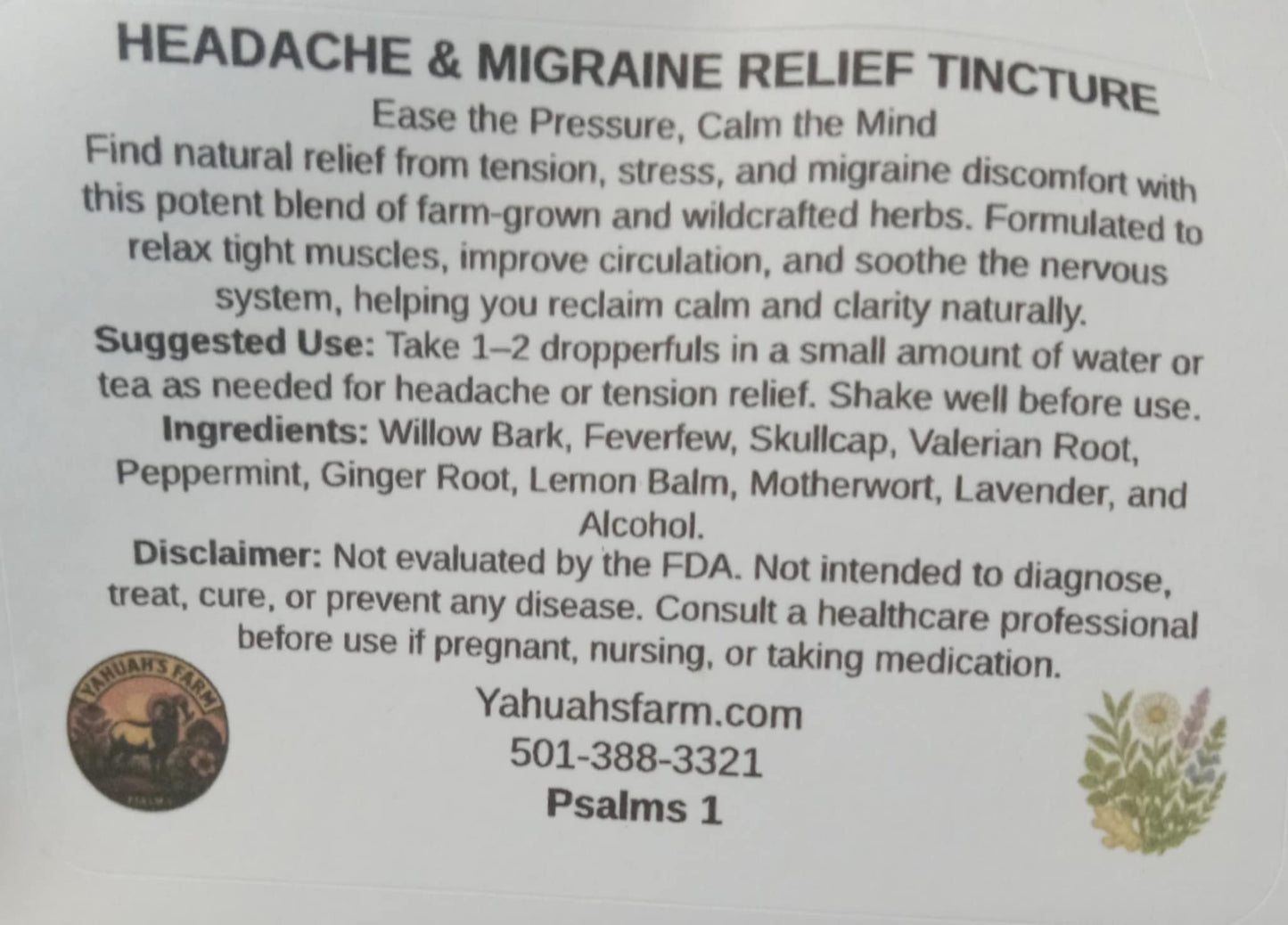 HEADACHE & MIGRAINE RELIEF TINCTURE ( pre order) July