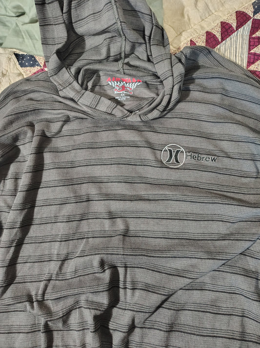Striped Waffle Knit Hoodie - Gray with Embroidered Hebrew Logo