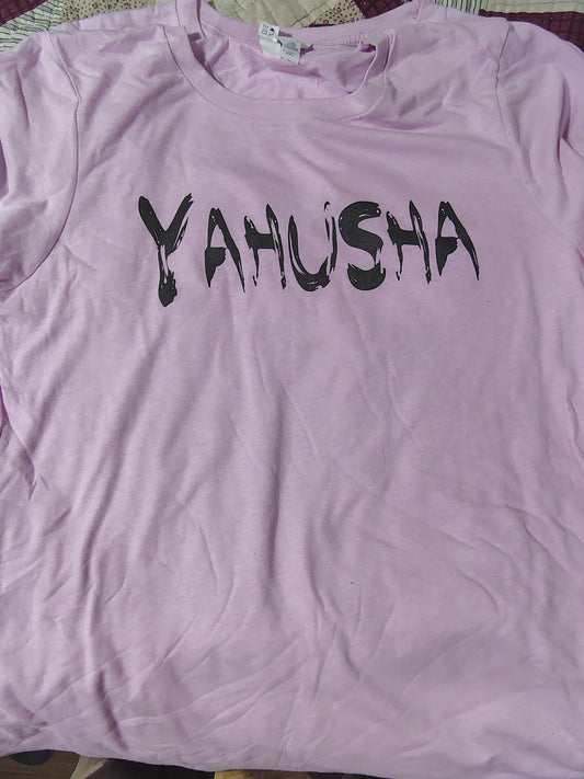 YAHUSHA T-Shirt - Black Brush Lettering on Pink