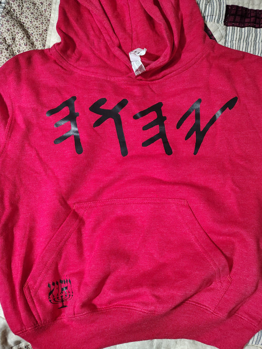 Yahuah Youth Hoodie - Heather Red with Black Paleo-Hebrew Lettering
