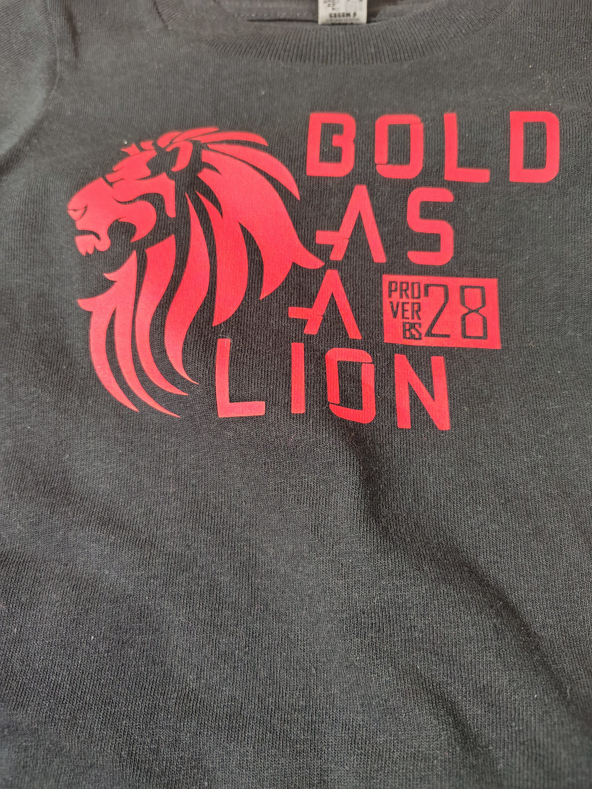 Bold As A Lion Baby T-Shirt - Black with Red Lion, Proverbs 28