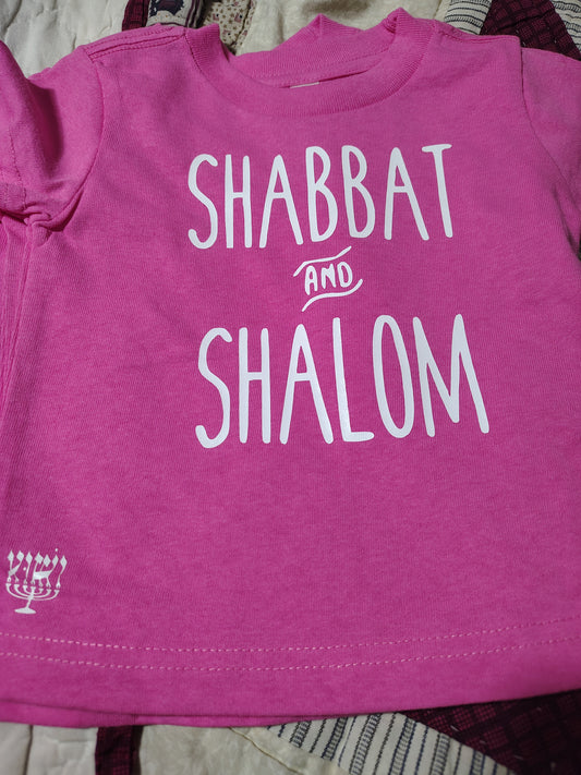 Shabbat and Shalom Baby T-Shirt - Olive Green or Pink
