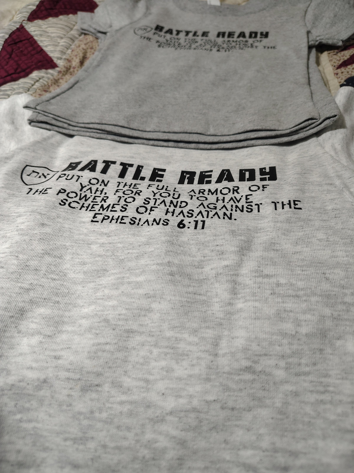 Battle Ready Baby T-Shirt - Gray, Ephesians 6:11