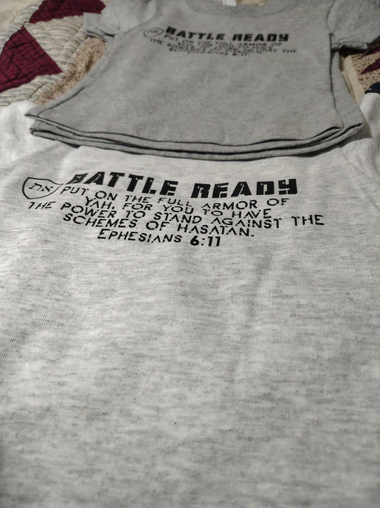 Battle Ready Baby T-Shirt - Gray, Ephesians 6:11