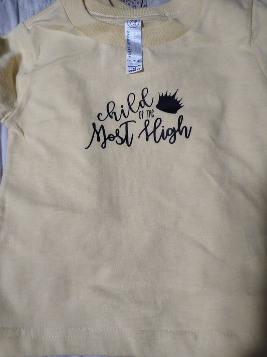 Child of the Most High Baby T-Shirt - Pale Yellow with Crown