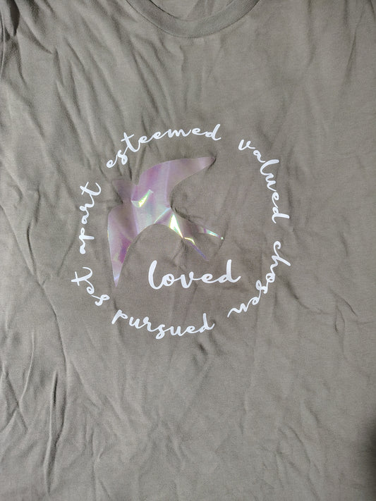Loved Circle T-Shirt - Olive Gray with Holographic Bird