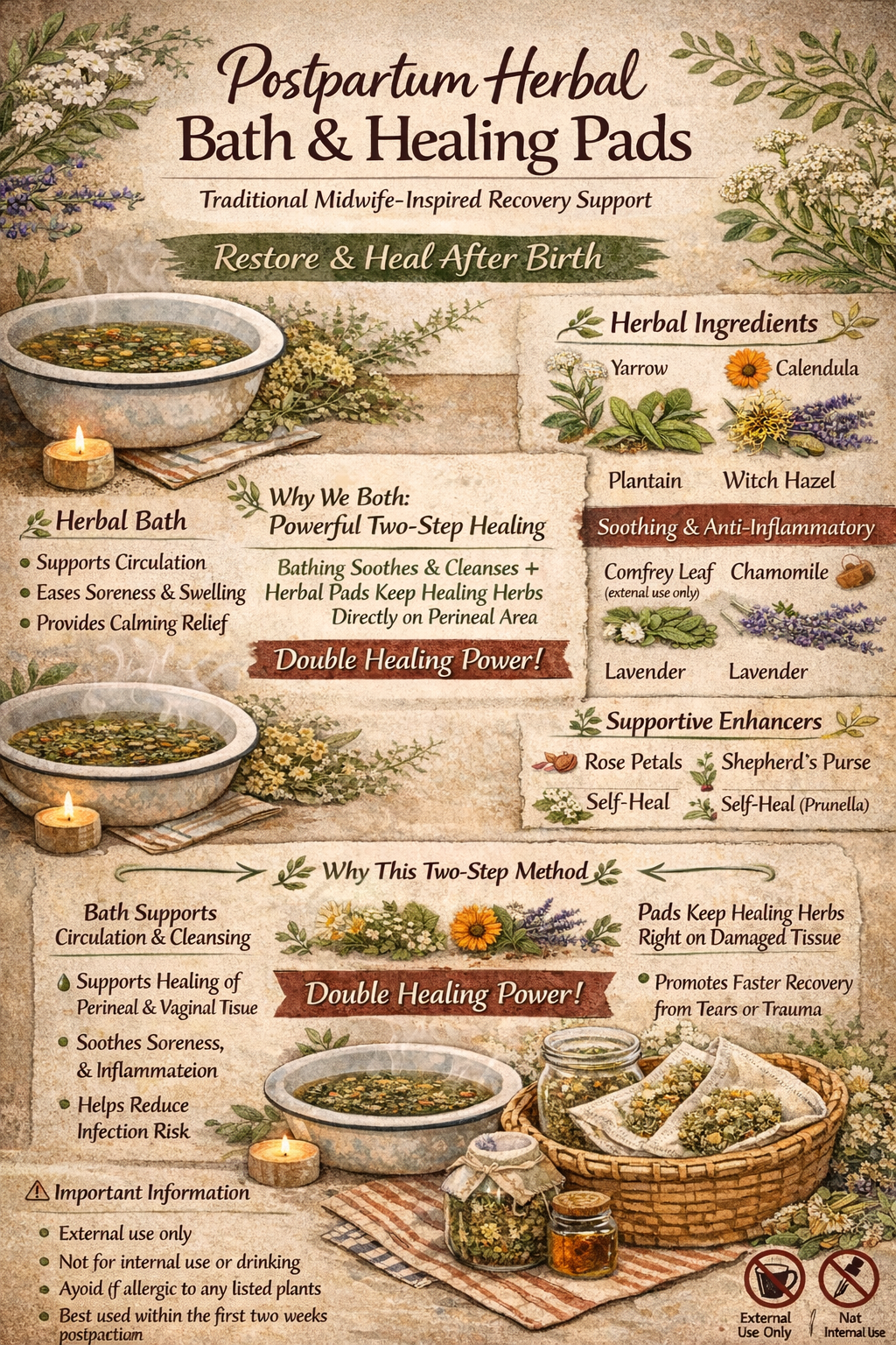 Postpartum Herbal Bath & Healing tea for Pads